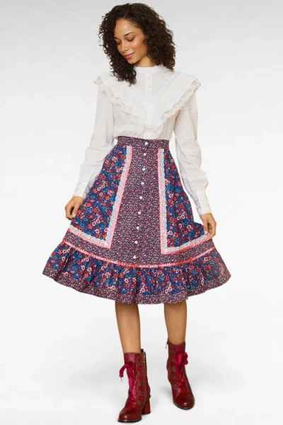 Modcloth Isabella Romantic Prairie Midi Skirt In Red