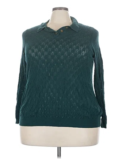 Pre-owned Modcloth Long Sleeve Polo Shirt In Teal