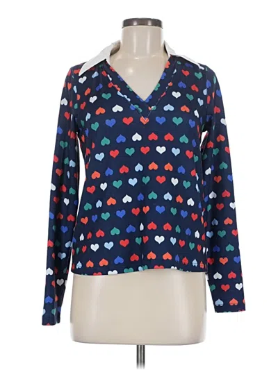 Pre-owned Modcloth Long Sleeve Top Blue Hearts Pattern Sweetheart Neckline Tops