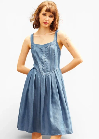 Modcloth Meet Me On Main Street Chambray Dress In Blue