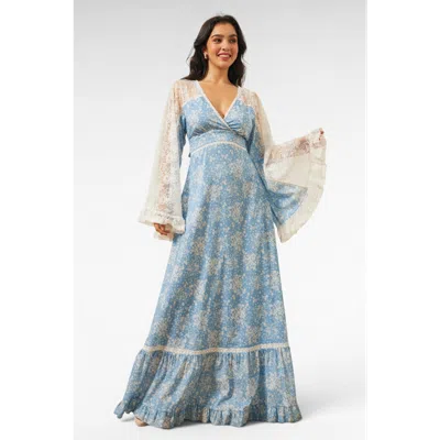 Modcloth Michella Bell Sleeve Boho Maxi Dress In Blue