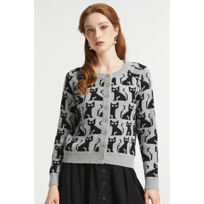 Modcloth Notes Of Nostalgia Crewneck Cat Cardigan In Cozy Clouds