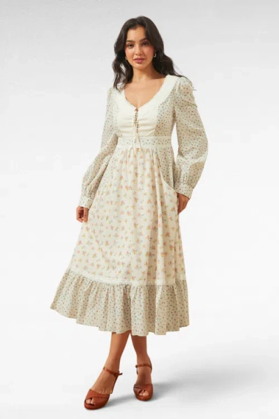 Modcloth Rose Lace-up Midi Dress In White