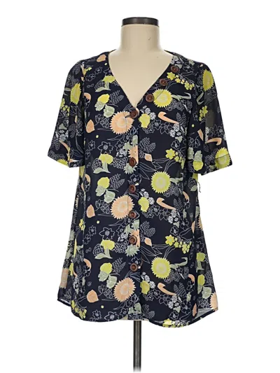 Pre-owned Modcloth Short Sleeve Blouse In Black