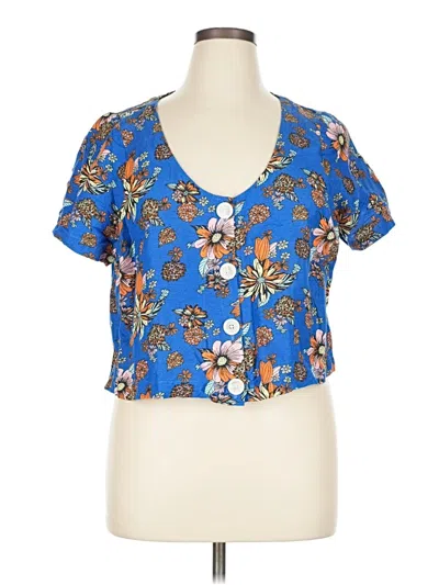 Pre-owned Modcloth Short Sleeve Blouse In Blue