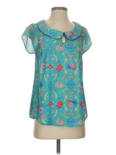 Pre-owned Modcloth Short Sleeve Blouse In Blue