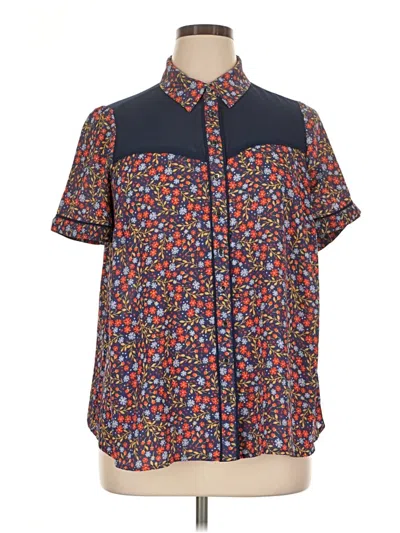 Pre-owned Modcloth Short Sleeve Blouse In Blue
