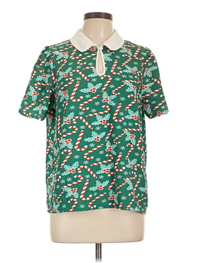 Pre-owned Modcloth Short Sleeve Blouse In Green