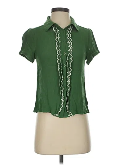 Pre-owned Modcloth Short Sleeve Blouse In Green