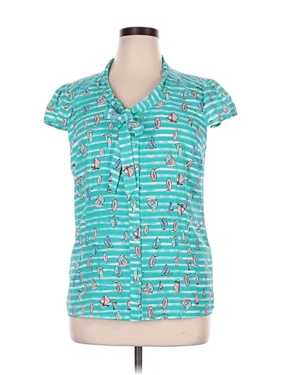 Pre-owned Modcloth Short Sleeve Blouse In Teal