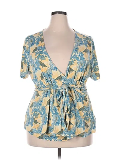 Pre-owned Modcloth Short Sleeve Top Blue Plunge Neckline Tops