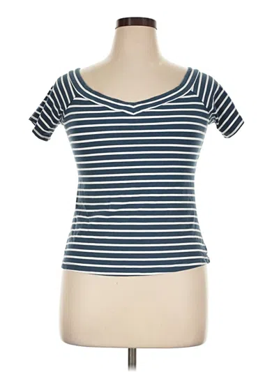 Pre-owned Modcloth Short Sleeve Top Blue Scoop Neck Tops