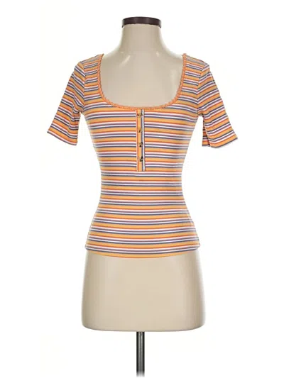Pre-owned Modcloth Short Sleeve Top Orange Stripes Pattern Sweetheart Neckline Tops