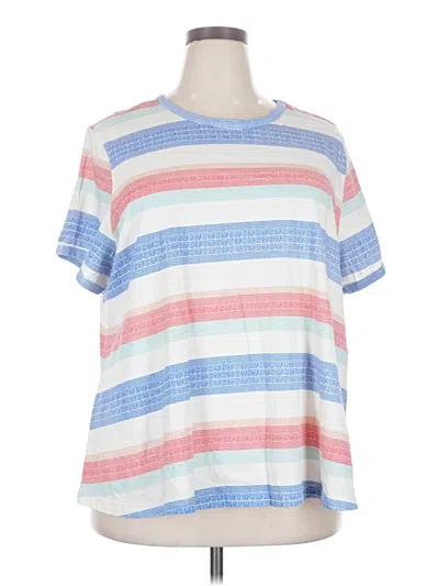 Pre-owned Modcloth Short Sleeve Top White Stripes Pattern Crew Neck Tops