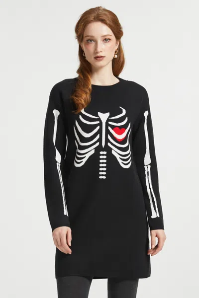 Modcloth The Love Remains Halloween Sweater Dress In Black Skelly