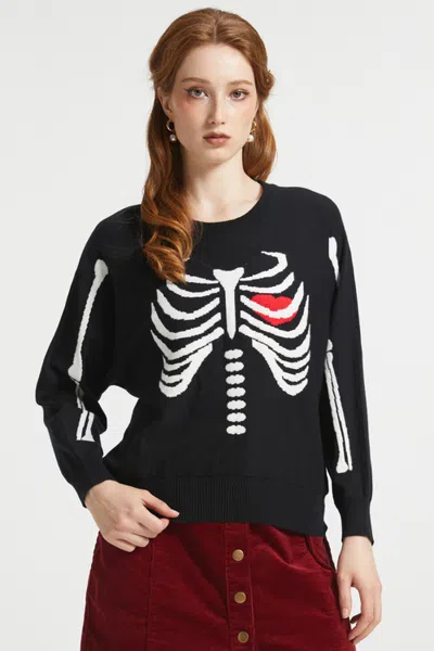Modcloth The Love Remains Pullover Skeleton Sweater In Midnight Skelly