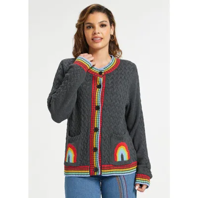 Modcloth Twist & Shout Cable Cardigan In Charcoal Rainbow