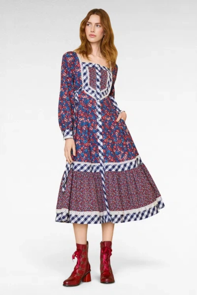 Modcloth Veronica Romantic Cottagecore Midi Dress In Blue