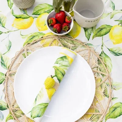 Mode Living Sorrento Tablecloth In White,green,yellow