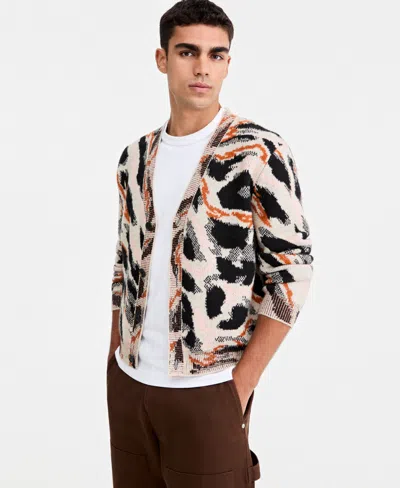 Mode Of One Men's Animal-print Relaxed-fit Cardigan, Macy's Exclusive In Black