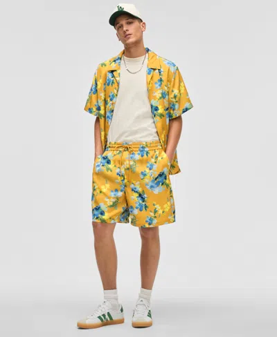 Mode Of One Men's Blurred Floral Relaxed-fit 6-1/2" Shiny Twill Shorts, Exclusively At Macy's In Golden Sun