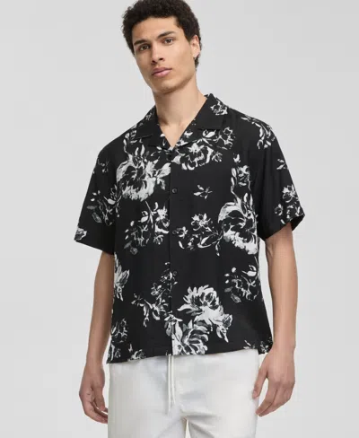 Mode Of One Men's Botanical-print Relaxed Camp Shirt, Macy's Exclusive In Black