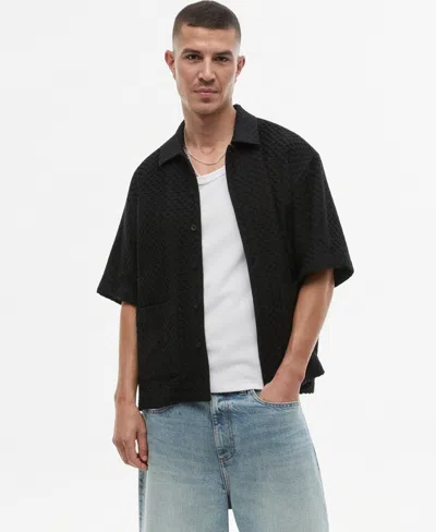 Mode Of One Men's Boxy-fit Basketweave Textured Short-sleeve Shirt, Macy's Exclusive In Black