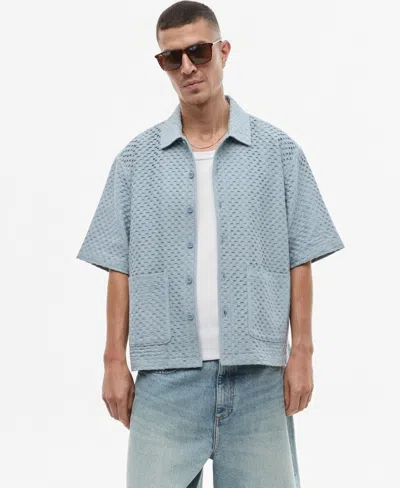 Mode Of One Men's Boxy-fit Basketweave Textured Short-sleeve Shirt, Macy's Exclusive In Blue