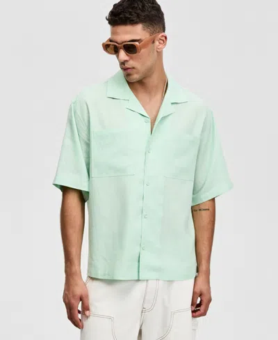 Mode Of One Men's Boxy-fit Short-sleeve Linen Shirt, Macy's Exclusive In Neutral