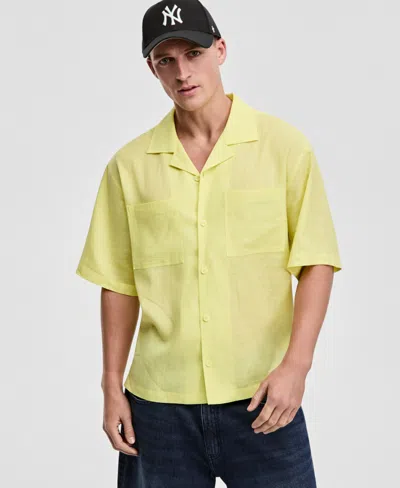 Mode Of One Men's Boxy-fit Short-sleeve Linen Shirt, Macy's Exclusive In Yellow