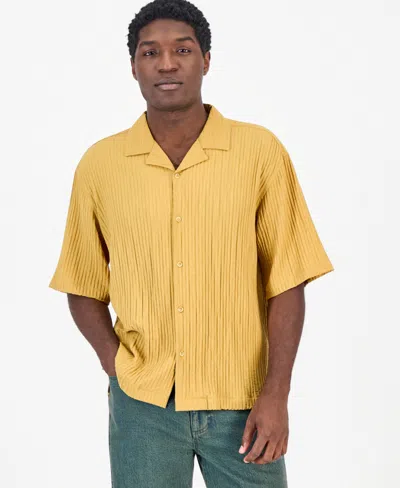 Mode Of One Men's Boxy-fit Striped Short-sleeve Shirt, Macy's Exclusive In Gold Sheen