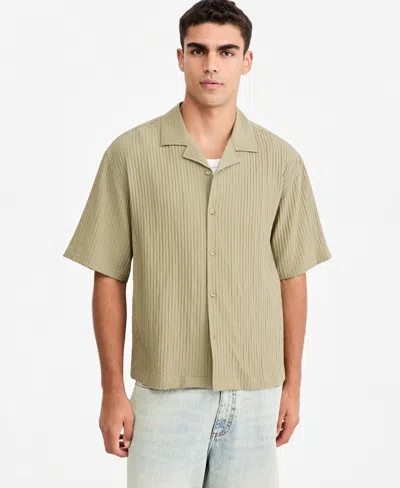 Mode Of One Men's Boxy-fit Striped Short-sleeve Shirt, Macy's Exclusive In Olive Tint