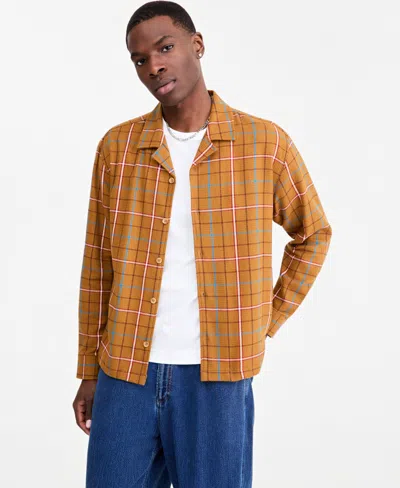 Mode Of One Men's Camp-collar Plaid Shirt, Macy's Exclusive In Trnished B