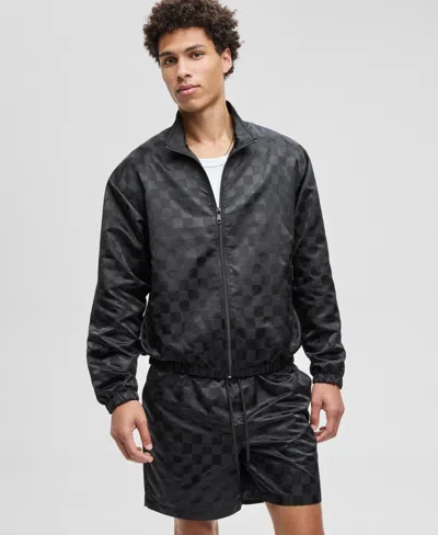 Mode Of One Men's Check Jacquard Relaxed-fit Track Jacket, Macy's Exclusive In Black