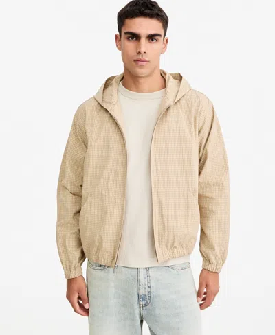 Mode Of One Men's Checker Ripstop Hooded Jacket, Macy's Exclusive In Neutral