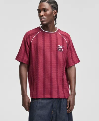 Mode Of One Men's Crochet-stripe Relaxed T-shirt, Macy's Exclusive In Red