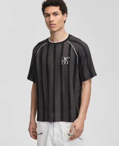 Mode Of One Men's Crochet-stripe Relaxed T-shirt, Macy's Exclusive In Black