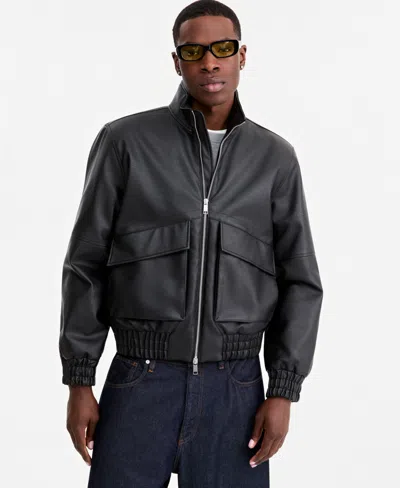 Mode Of One Men's Faux Leather Relaxed-fit Bomber Jacket, Macy's Exclusive In Multi