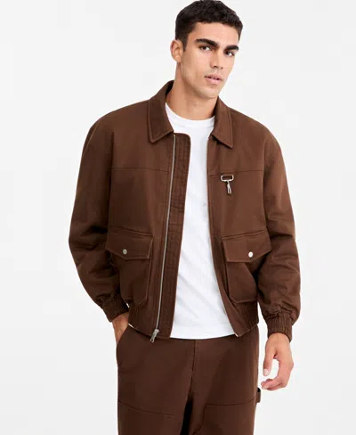 Mode Of One Men's Flight Utilitarian Cotton-blend Relaxed-fit Bomber Jacket, Macy's Exclusive In Brown