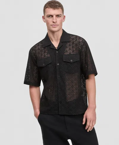 Mode Of One Men's Floral Lace Relaxed-fit Camp Shirt, Macy's Exclusive In Black