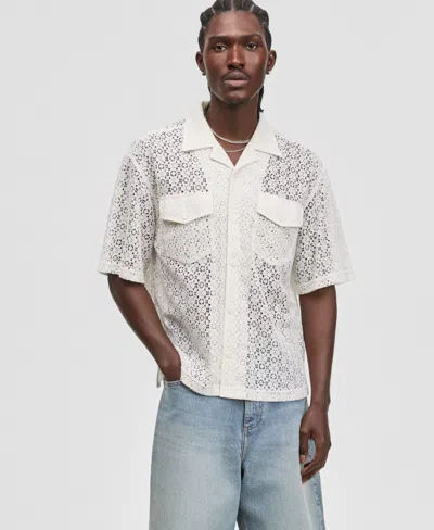 Mode Of One Men's Floral Lace Relaxed-fit Camp Shirt, Macy's Exclusive In White