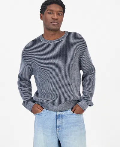Mode Of One Men's Gemini Boxy Ribbed Crewneck Sweater, Macy's Exclusive In Deep Black