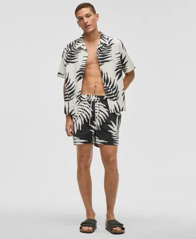 Mode Of One Men's Large Palm Regular-fit Printed Swim Trunks, Exclusively At Macy's In Deep Black