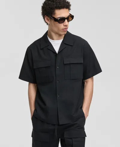 Mode Of One Men's Linen & Cotton Relaxed Utility Shirt, Macy's Exclusive In Black