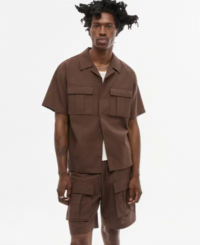 Mode Of One Men's Linen & Cotton Relaxed Utility Shirt, Macy's Exclusive In Brown