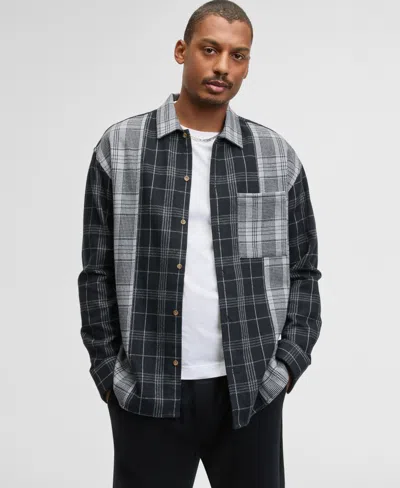 Mode Of One Men's Long-sleeve Cotton Plaid Shirt, Macy's Exclusive In Black
