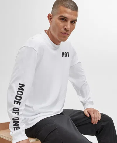 Mode Of One Men's Long-sleeve Relaxed-fit Mo1 Graphic T-shirt, Created For Macy's In Bright Whi