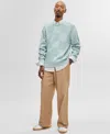 Mode Of One Men's Long-sleeve Relaxed-fit Textured Check Sweater, Created For Macy's In Blue Fin