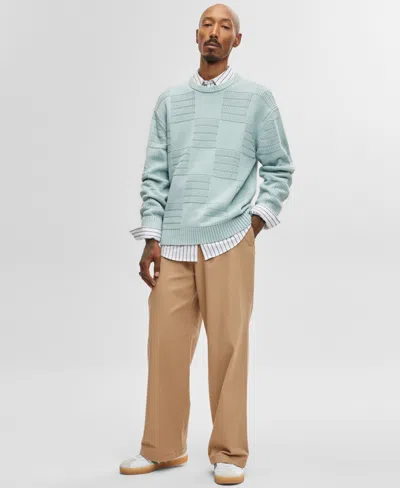 Mode Of One Men's Long-sleeve Relaxed-fit Textured Check Sweater, Created For Macy's In Blue Fin