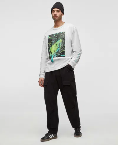 Mode Of One Men's Long-sleeve Relaxed Space Guy Graphic Cotton T-shirt, Exclusively At Macy's In Heather Grey